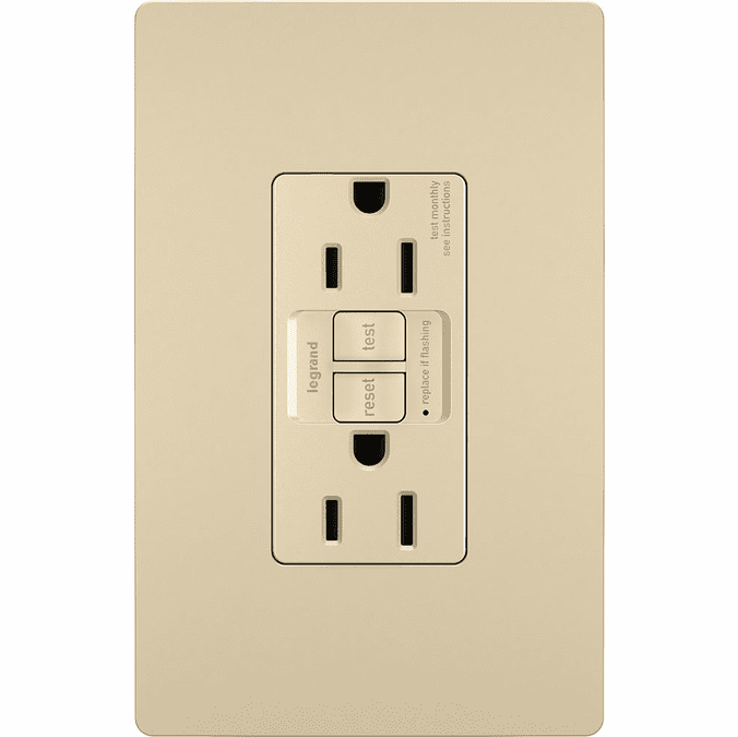 Legrand Radiant 1597TRI Contemporary Ivory Spec-Grade Tamper-Resistant 15A Self-Test Duplex GFCI Outlet