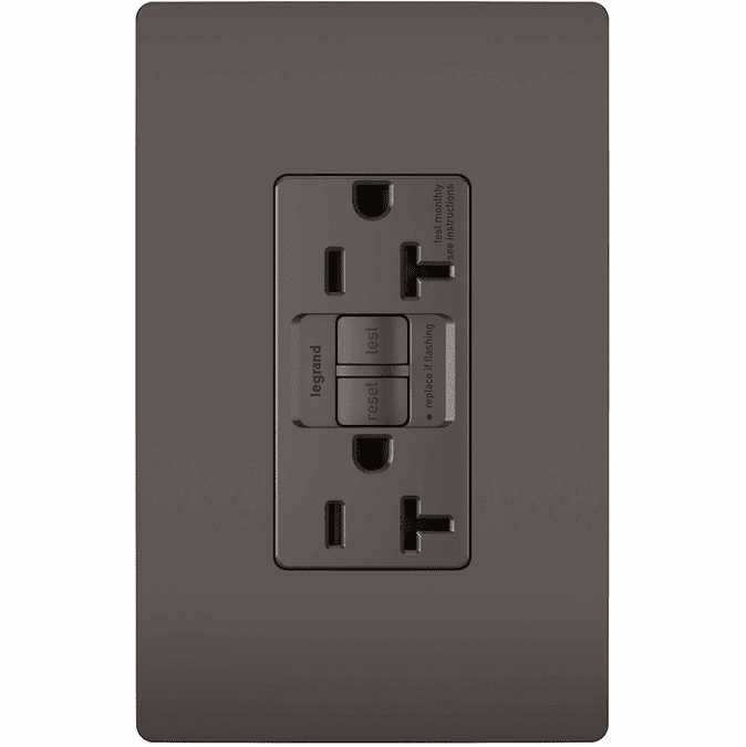 Legrand Radiant 2097TR Contemporary Brown Tamper-Resistant 20A Self-Test Duplex GFCI Outlet