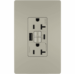 Legrand Radiant 2097TRUSBACNIC4 Contemporary Nickel Tamper-Resistant 20A Duplex Self-Test GFCI Type A/C Outlet with SafeLock Protection