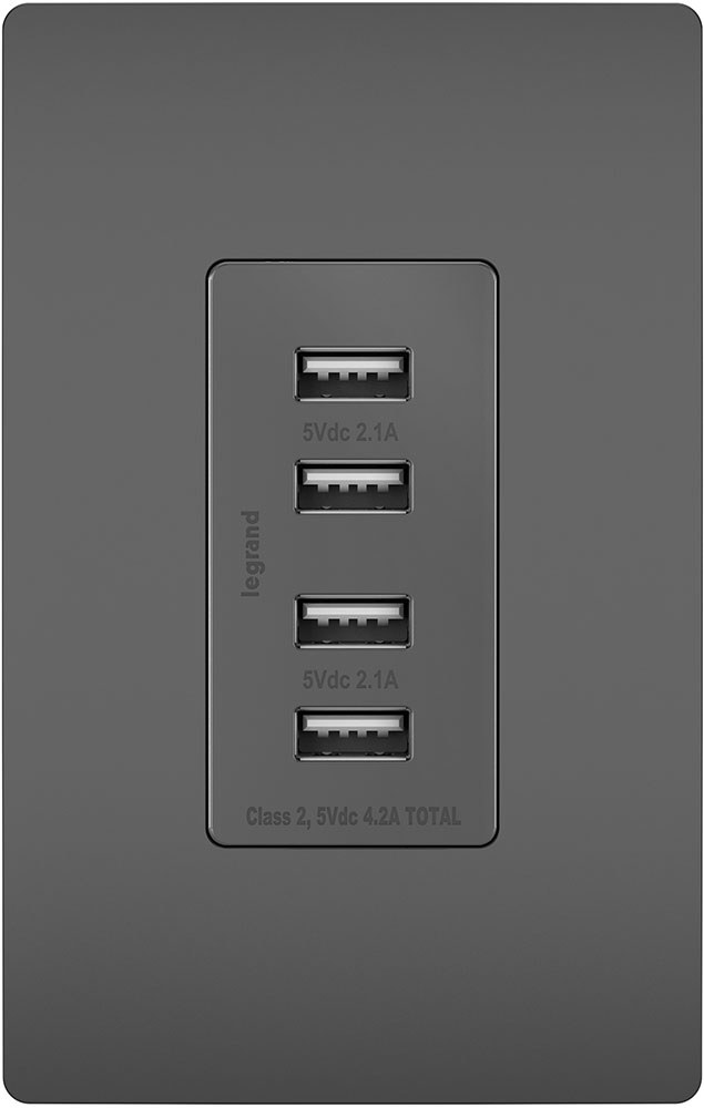 Legrand Radiant TM8USB4BKCC6 Contemporary Black Quad USB