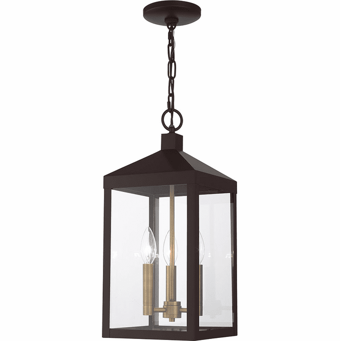 Livex 20593-07 Nyack Bronze with Antique Brass Cluser Exterior Pendant Light Fixture