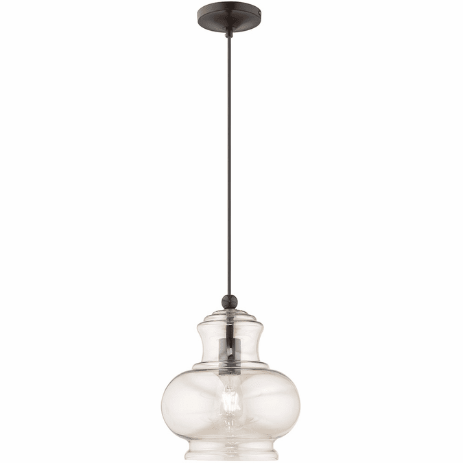 Livex 41222-92 Art Glass Contemporary English Bronze Mini Drop Ceiling Light Fixture