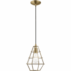 Livex 41322-01 Geometric Shade Contemporary Antique Brass Mini Pendant Light Fixture