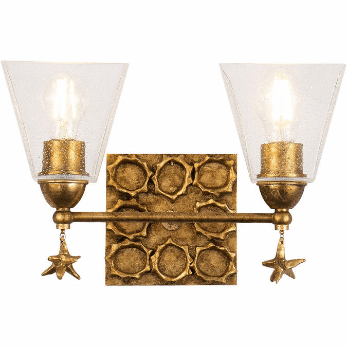 Lucas McKearn BB1002G-2 Star Contemporary Gold Leaf 2-Light Bathroom Vanity Light
