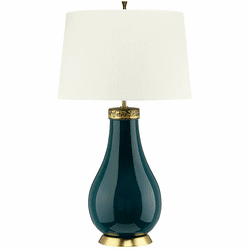 Lucas McKearn QN-HAVERING-TLIV Havering Modern Azure Turquoise Ceramic and Aged Brass Table Lamp