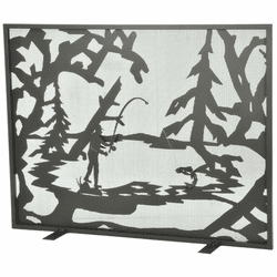 Meyda Custom 111046 Fly Fishing Creek Country Wrought Iron Fireplace Screen