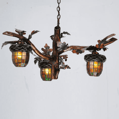 Meyda Custom 113923 Oak Mountain Acorn Branch Three-Light Rustic Chandelier