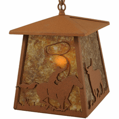 Meyda Custom 114537 Cowboy & Steer Rust Finish 13 Inch Tall Hanging Pendant Light