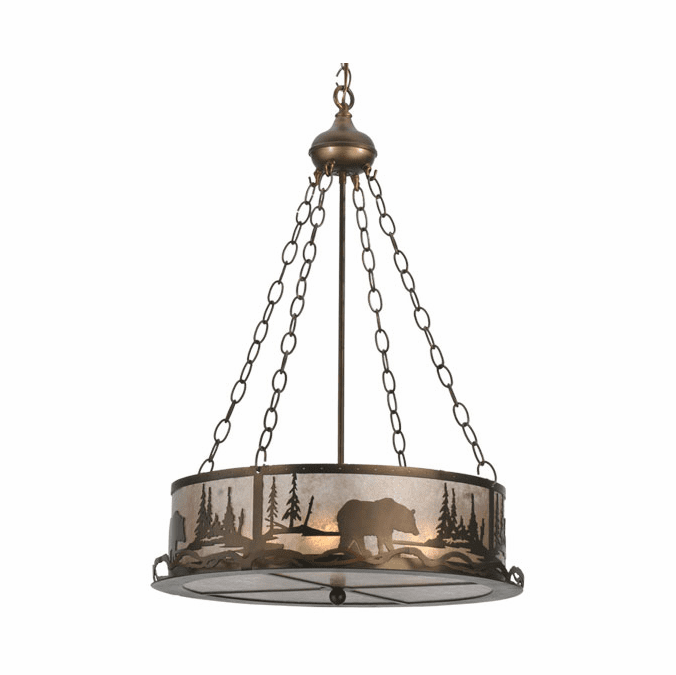 Meyda Custom 117014 Bear at Lake Rustic Drum Drop Ceiling Light Fixture