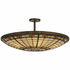 Meyda Custom 144204 Fleur-de-lis Tiffany Antique Brass Flush Ceiling Light Fixture