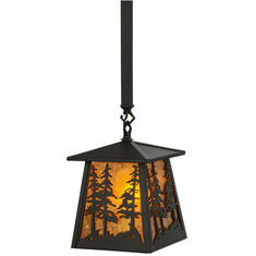 Meyda Custom 149025 Tall Pines Wrought Iron / Amber Mica Pendant Lamp