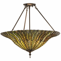Meyda Lighting 149761 Tiffany Lotus Leaf Tiffany Mahogany Bronze Ceiling Lighting Fixture