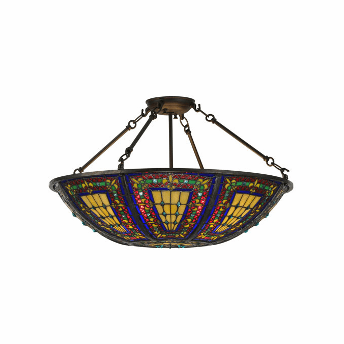Meyda Lighting 150817 Fleur-de-lis Tiffany Oil Rubbed Bronze Flush Ceiling Light Fixture