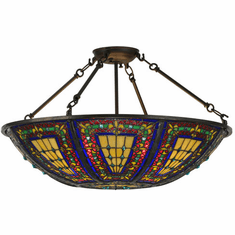 Meyda Lighting 150817 Fleur-de-lis Tiffany Oil Rubbed Bronze Flush Ceiling Light Fixture