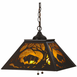 Meyda Custom 15375 Buffalo at Dawn Rustic Timeless Bronze Hanging Pendant Light