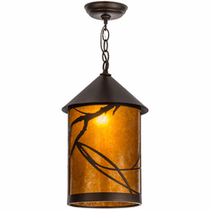 Meyda Custom 154446 Branches Country Mahogany Bronze / Amber Mica Mini Ceiling Light Pendant