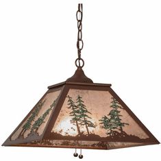 Meyda Custom 154496 Tall Pines Rustic Rust / Silver Mica / Green Trees Drop Lighting Fixture