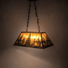 Meyda Custom 154998 Tall Pines Rustic Antique Copper / Amber Mica Kitchen Island Light Fixture