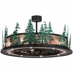 Meyda Custom 155102 Tall Pines Wrought Iron / Silver Mica / Green Trees Home Ceiling Fan
