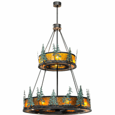 Meyda Custom 156087 Tall Pines Wrought Iron / Amber Mica / Green Trees Home Ceiling Fan
