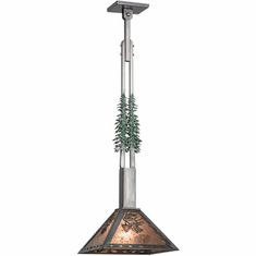 Meyda Custom 156198 Winter Pine Tall Pines Country Steel / Silver Mica Hanging Pendant Light
