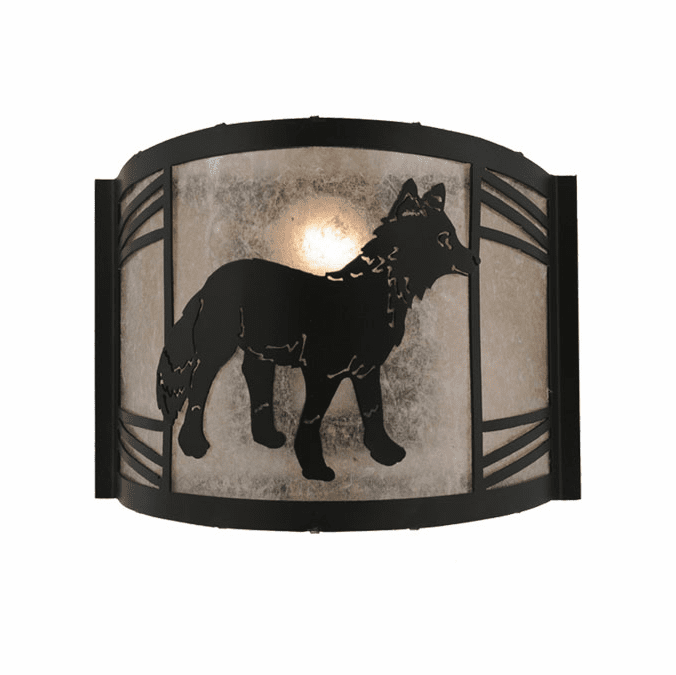Meyda Custom 157302 Fox on the Loose Right Rustic Black / Silver Mica Fluorescent Lighting Sconce