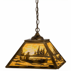 Meyda Custom 164026 Canoe At Lake Burnished Brass Tint Beige Glass Ceiling Light Pendant