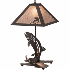 Meyda Custom 164182 Leaping Trout Oil Rubbed Bronze/Silver Mica Table Lamp