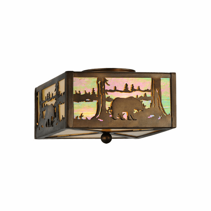 Meyda Custom 16588 Bear at Lake Rustic Antique Copper Flush Mount Ceiling Light Fixture
