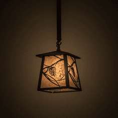 Meyda Custom 176037 Whispering Pines Oil Rubbed Bronze / Silver Mica Mini Hanging Light Fixture