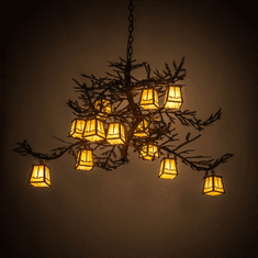 Meyda Custom 185796 Pine Branch Valley View Rust Wrought Iron Halogen Chandelier Lighting