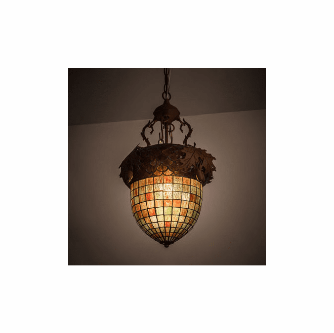 Meyda Custom 190219 Oak Leaf & Acorn Tiffany Rust Drop Lighting Fixture