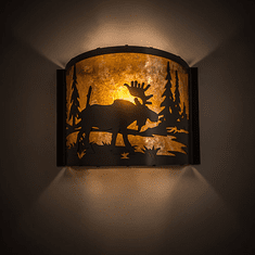 Meyda Custom 190524 Moose at Lake Country Timeless Bronze / Amber Mica Wall Light Sconce