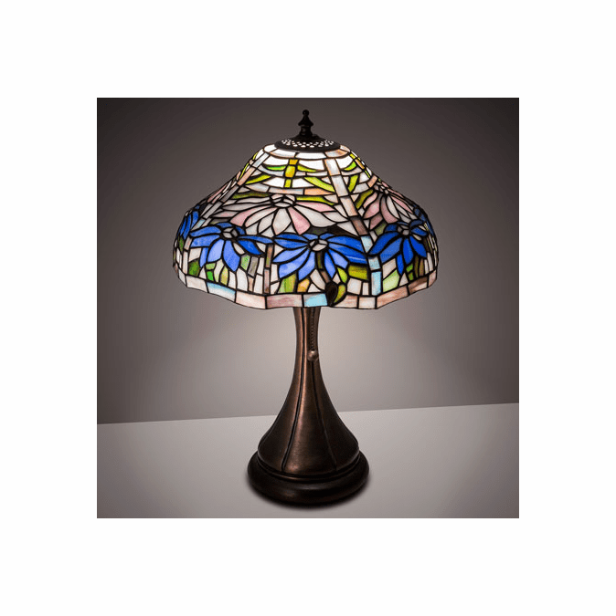Meyda Lighting 212674 Poinsettia Tiffany Mahogany Bronze Side Table Lamp