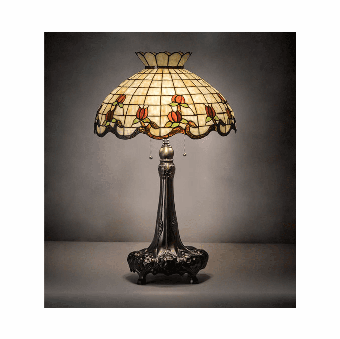Meyda Lighting 230473 Roseborder Tiffany Mahogany Bronze Table Light