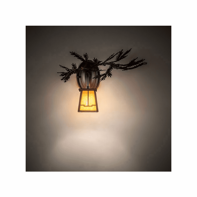 Meyda Custom 245635 Pine Branch Rustic Chocolate And Amber Wall Lamp