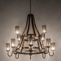 Meyda Custom 245818 Barrel Stave Modern Bronze and Natural Wood Lighting Chandelier