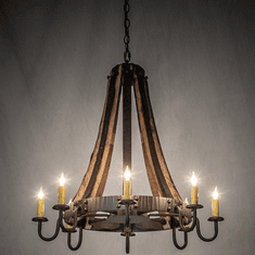 Meyda Custom 253258 Barrel Stave Modern Natural Wood and Oil Rubbed Bronze Chandelier Lamp