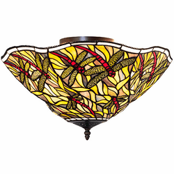 Meyda Lighting 270481 Swirling Dragonfly Tiffany Flush Mount Light Fixture