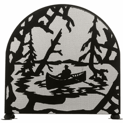Meyda Custom 28741 Canoe At Lake Rustic Fireplace Screen