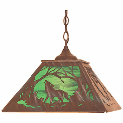 Meyda Custom 48727 Northwoods Wolf on the Loose Rustic Antique Copper Hanging Pendant Light