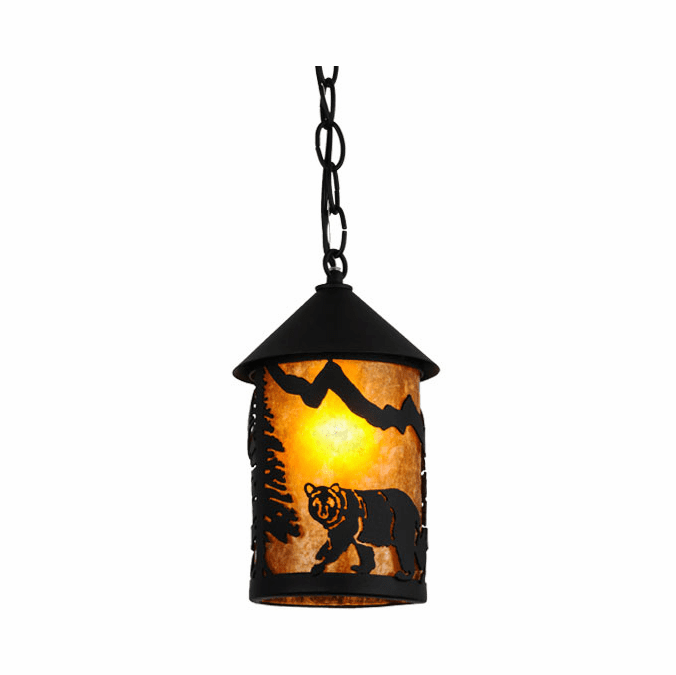 Meyda Custom 51061 Northwoods Lone Bear Rustic Black / Amber Mica Mini Pendant Hanging Light
