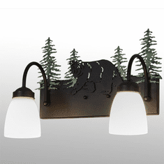 Meyda Custom 51063 Northwoods Lone Bear Country Black / Green Trees Bathroom Light