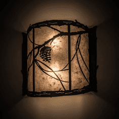 Meyda Custom 98413 Whispering Pines Rustic Timeless Bronze / Silver Mica Sconce Lighting