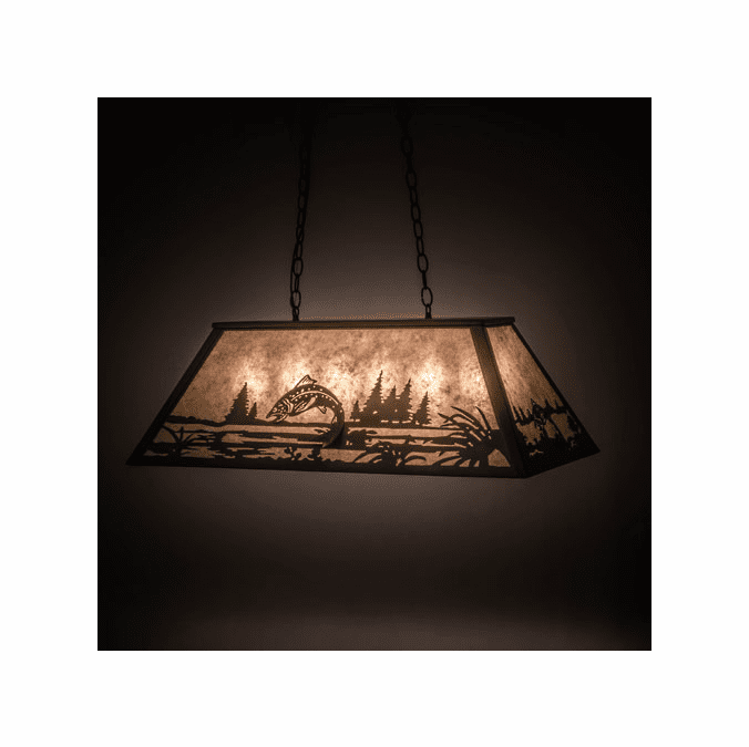 Meyda Custom 98682 Leaping Trout Rustic Antique Copper / Silver Mica Kitchen Island Light