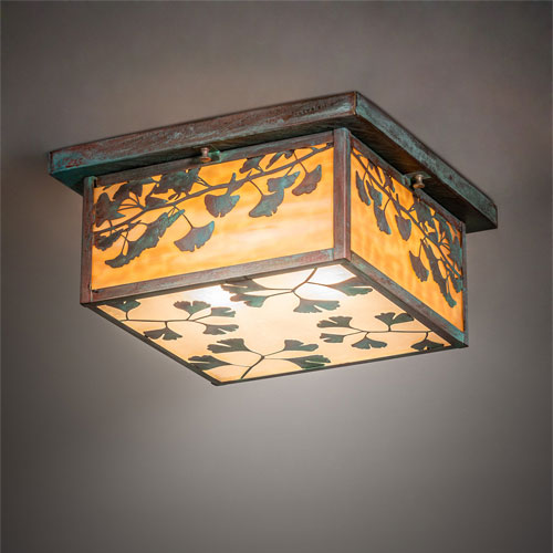 Meyda Custom 220113 Ginkgo Craftsman Verdigris / Copper Outdoor Flush