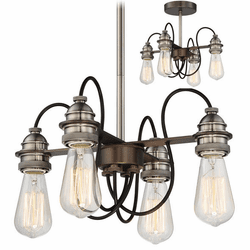 Minka Lavery 4454-784 Uptown Edison Modern Harvard Court Bronze w/ Pewter Ceiling Lighting / Mini Chandelier Lighting