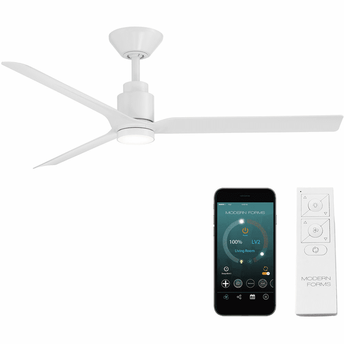 Modern Forms FR-W2502-52L-MW Smooth Contemporary Matte White LED 52" Indoor / Outdoor Home Ceiling Fan