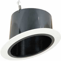 Nora NTP-614B Modern Black / White 6 Inch Sloped Phenolic Stepped Baffle Recessed Light