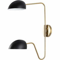 Nuvo 60/7393 Trilby Contemporary Matte Black / Burnished Brass Wall Swing Arm Lamp
